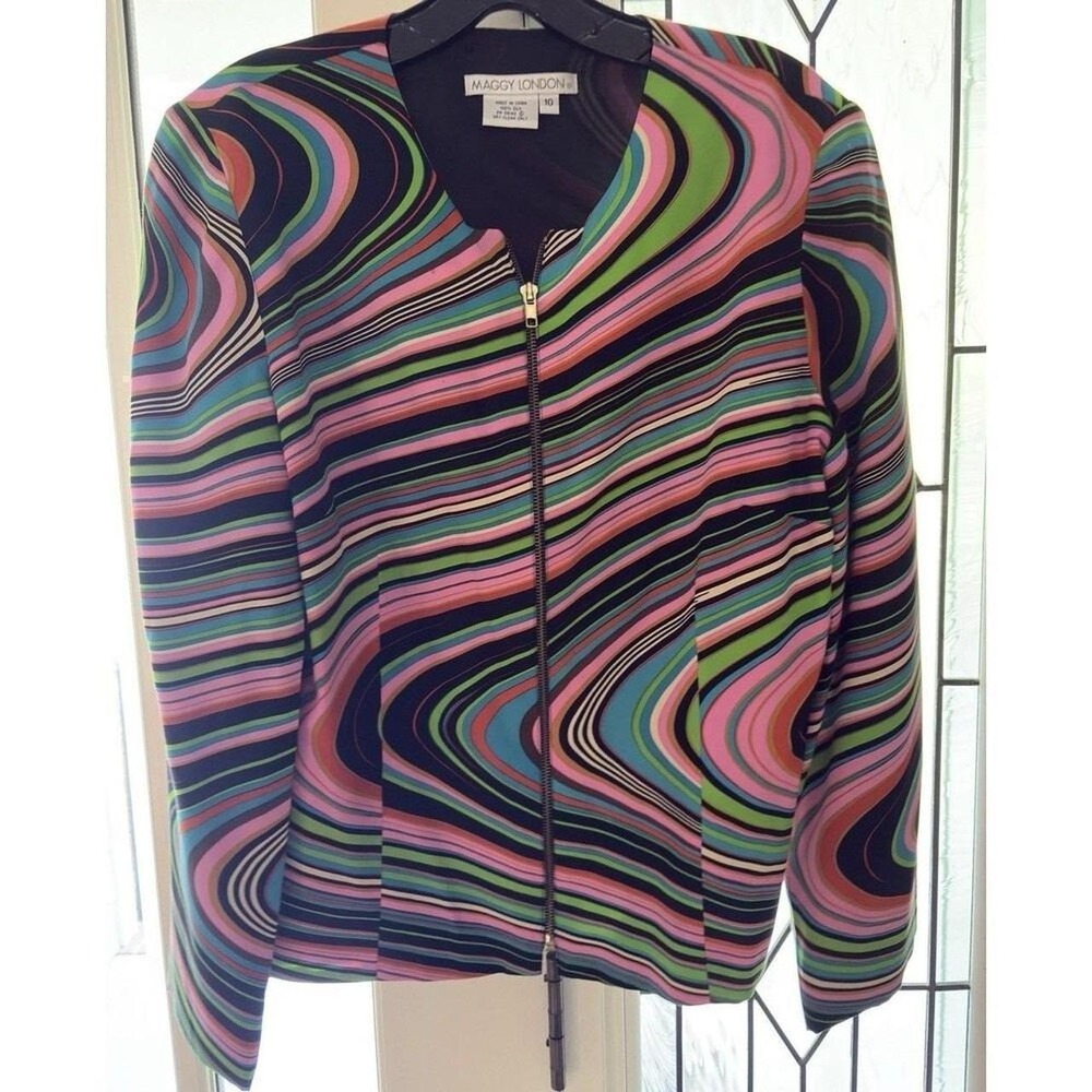 Vintage Silk Size 10 rainbow print blazer lined Luxury Cocktail